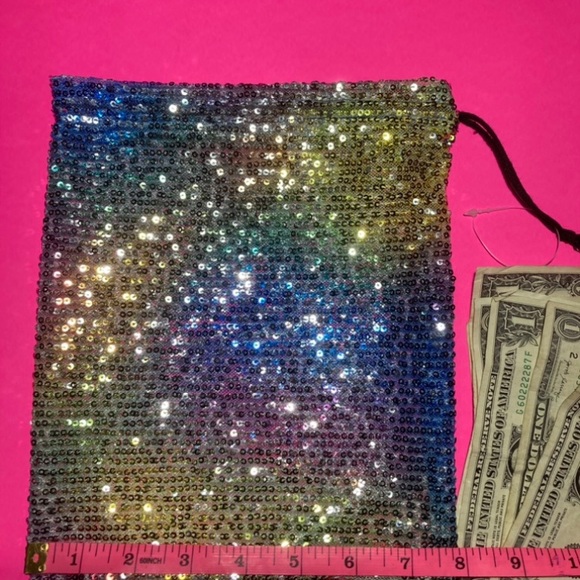 Sequin Stripper Money Bag Wristlet Rainbow Iridescent Bling Rave Dance wear Club - Picture 5 of 15